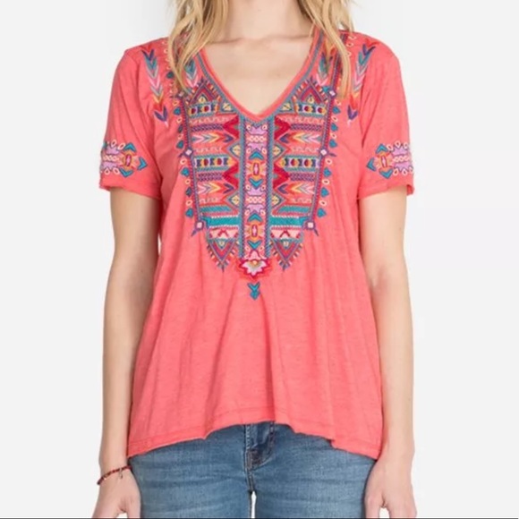 Bright coral embroidered top - Picture 3 of 3